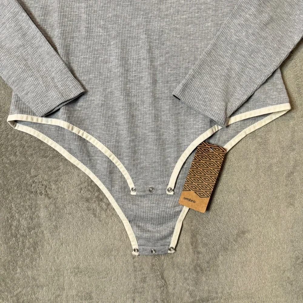 Womens Thermal Waffle Knit Henley Bodysuit Long Sleeve Size XL Gray Umbro NEW - Picture 7 of 11